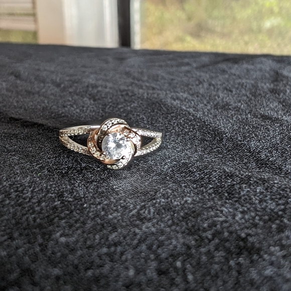 Primrose Knotted Rose Gold Plated Sterling Silver CZ Solitaire Clusters Sz 6.75 - Picture 5 of 12